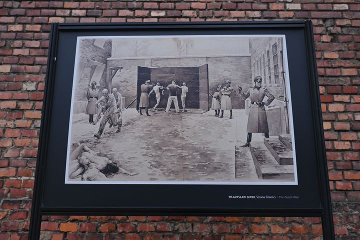 OSWIECIM, POLAND - JANUARY 26: The Death Wall board by Wladyslaw Siwek is seen inside the Auschwitz I camps)