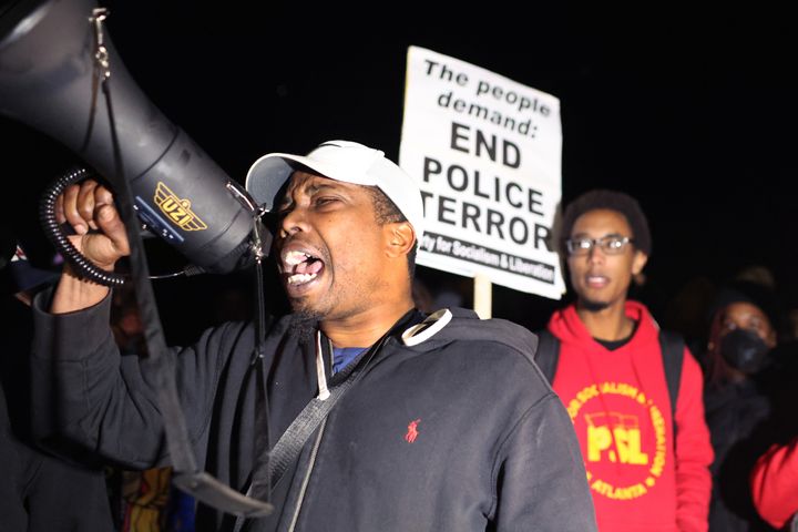 MEMPHIS, TENNESSEE - JANUARY 27: Demonstrators protest the death of Tyre Nichols on January 27, 2023 in Memphis, Tennessee. The release of a video depicting the fatal beating of Nichols, a 29-year-old Black man, sparked protests in cities throughout the country. Nichols was violently beaten for three minutes and killed by Memphis police officers earlier this month after a traffic stop. Five Black Memphis Police officers have been fired after an internal investigation found them to be “directly responsible” for the beating and have been charged with “second-degree murder, aggravated assault, two charges of aggravated kidnapping, two charges of official misconduct and one charge of official oppression.” (Photo by Scott Olson/Getty Images)