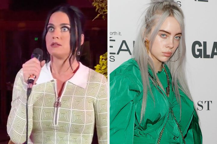 Katy Perry in 2023 and Billie Eilish in 2017