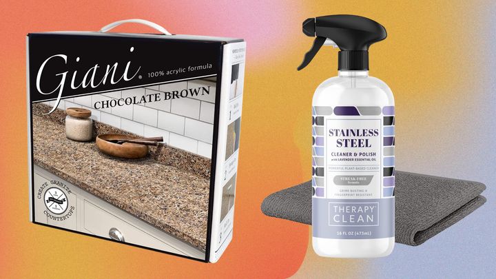 Giani granite countertop paint kit and Therapy stainless steel cleaner.
