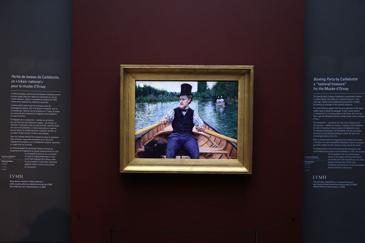 Το έργο «A Boating Party» του Γκιστάβ Καϊμπότ εκτίθεται από τη Δευτέρα 30 Ιανουαρίου, στο Μουσείο Ορσέ, στο Παρίσι. (AP Photo/Aurelien Morissard)