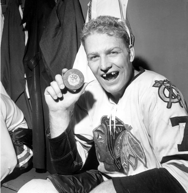 Bobby Hull, a Hall of Fame forward who helped the Blackhawks win the 1961 Stanley Cup Final, has died. He was 84. (AP Photo/Marty Lederhandler, file)