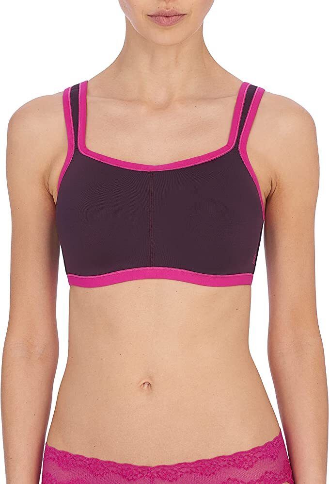 A two-tone sports bra with adjustable and convertible straps