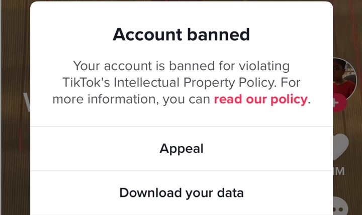 The notice Zapcic received from TikTok about a union account being banned.