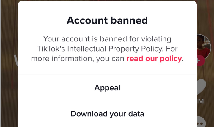 The notice Zapcic received from TikTok about a union account being banned.