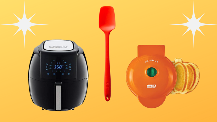 An air fryer, a spoonula and a mini waffle maker.