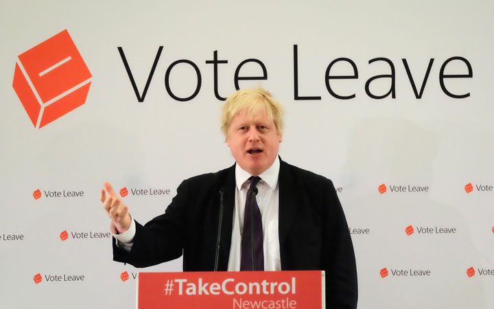 Boris Johnson delivers a speech at a 'Vote Leave' rally in 2016.