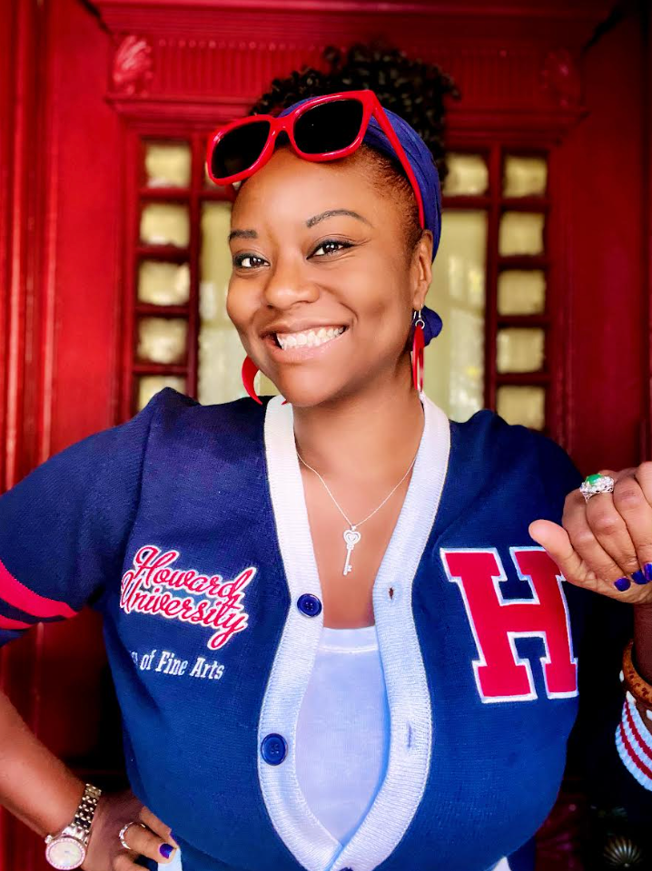 The author wearing her Howard University cardigan.