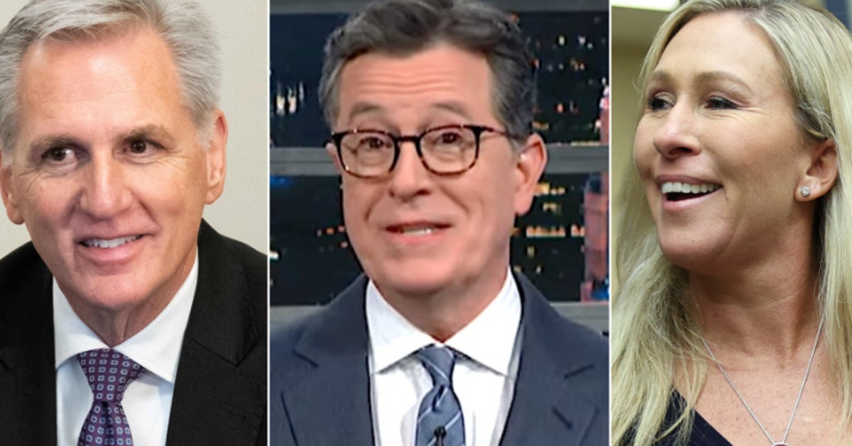 NextImg:Colbert Stings Kevin McCarthy With 'Painful' Marjorie Taylor Greene Reveal