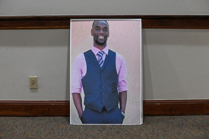 A photo of Tyre Nichols, who was killed during a police traffic stop last month, is displayed during a church service in Memphis, Tennessee.