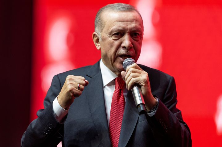 Turkish President Tayyip Erdogan addresses the audience at Century of Turkey meeting in Ankara, Turkey, October 28, 2022. REUTERS/Umit Bektas