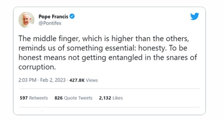 Now-deleted tweet posted by Pope Francis