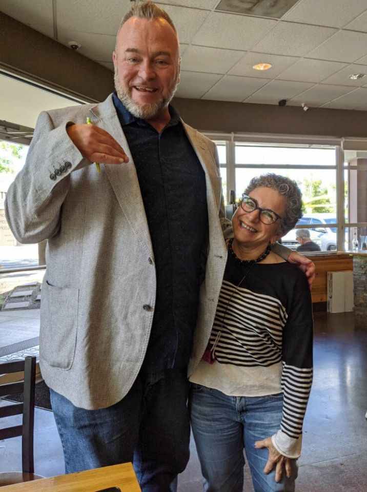 The author with her "very tall" friend in 2021.