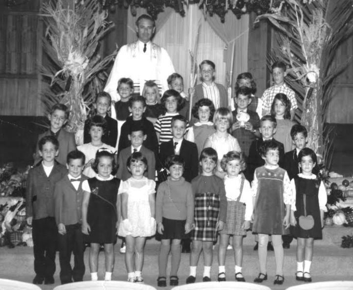 The author (front row, third from left) and her kindergarten Sunday school class. "I’m one of the shortest, so I was made to stand in the front row, but I'm not quite the very shortest -- yet,'" she writes.