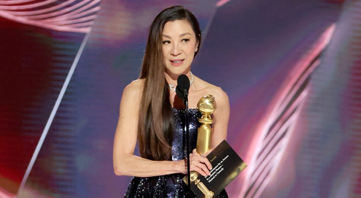 Michelle Yeoh on stage at the Golden Globes last month