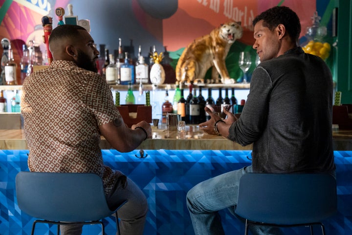 In "Harlem," Tyler Lepley (left) stars as Ian alongside Sullivan Jones (right) as Jameson Royce, two of Meagan Good's love interests.