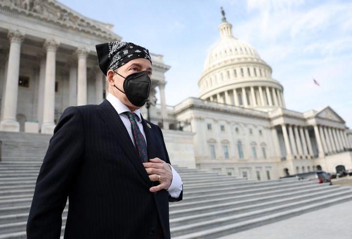 Rep. Jamie Raskin (D-Md.), shown here leaving the U.S. Capitol after the final vote of the week on Thursday, says it is difficult to watch as Trump escapes liability. Raskin has been sporting headwear as undergoes chemotherapy.