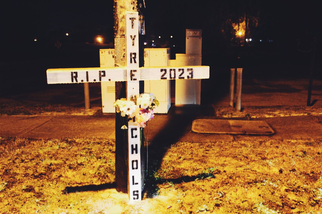 A memorial sits at the intersection of Ross and Raines roads in Memphis, Tennessee, where Tyre Nichols was stopped by police.