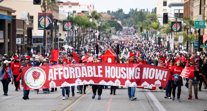 Progressive activists demand affordable housing and rent control in Pasadena, California, on Jan. 2, 2023. 