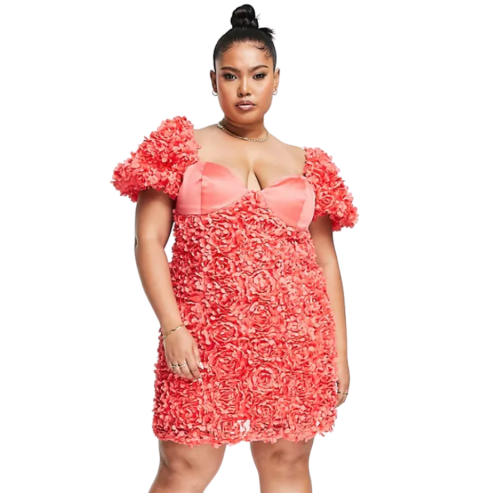 A 3D floral puff sleeve mini dress