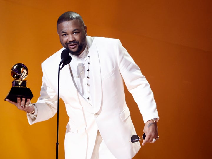 The-Dream accepting Beyoncé's Grammy award on her behalf on Sunday night