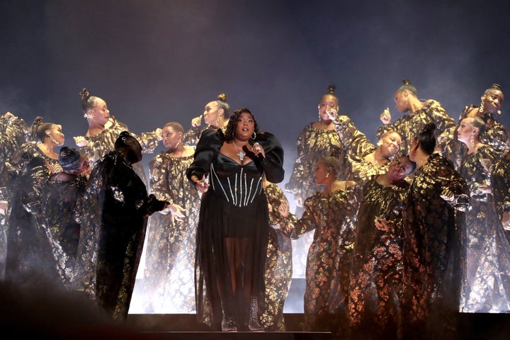 Lizzo performing onstage at the 65th Grammy Awards at the Crypto.com Arena on Feb. 5, 2023, in Los Angeles, California.