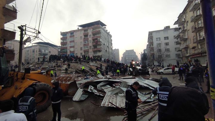 Search and rescue works continue after a 7.4 magnitude earthquake hit southern provinces of Turkey, in Diyarbakir, Turkey, on Feb. 6, 2023.