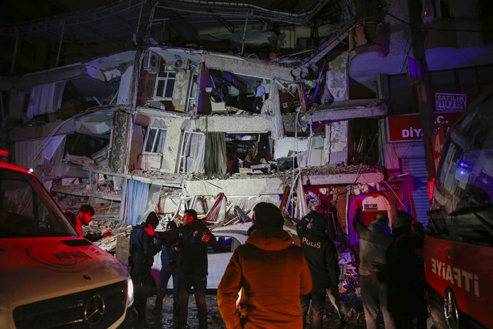 A view of destroyed building after earthquakes jolted Turkish citizens awake early Monday morning.