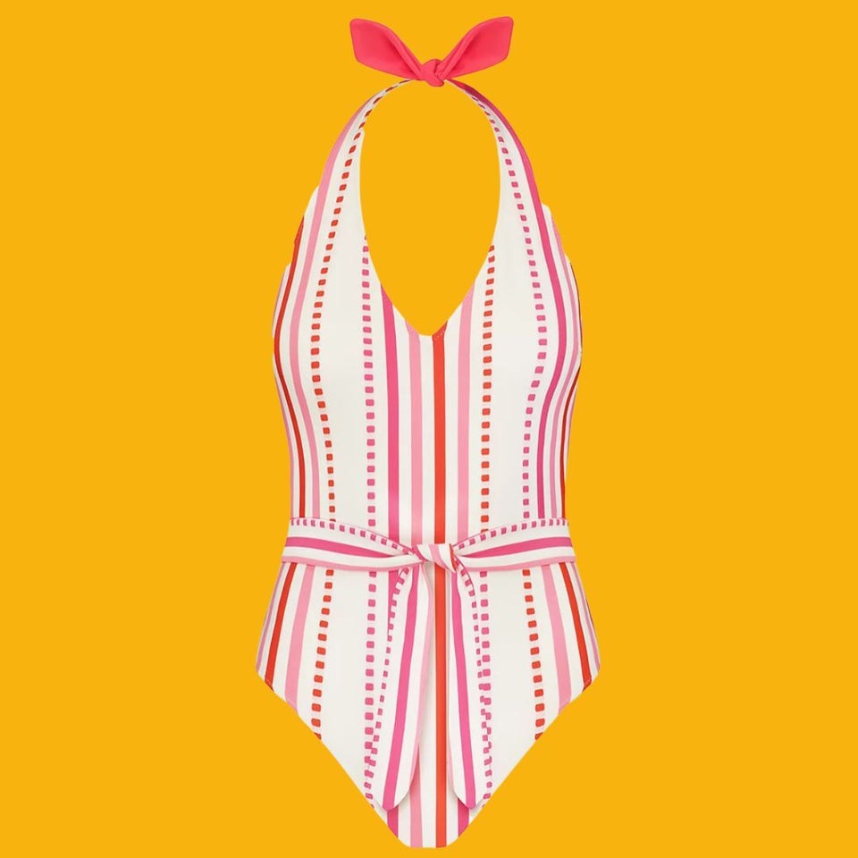 A striped halter one-piece