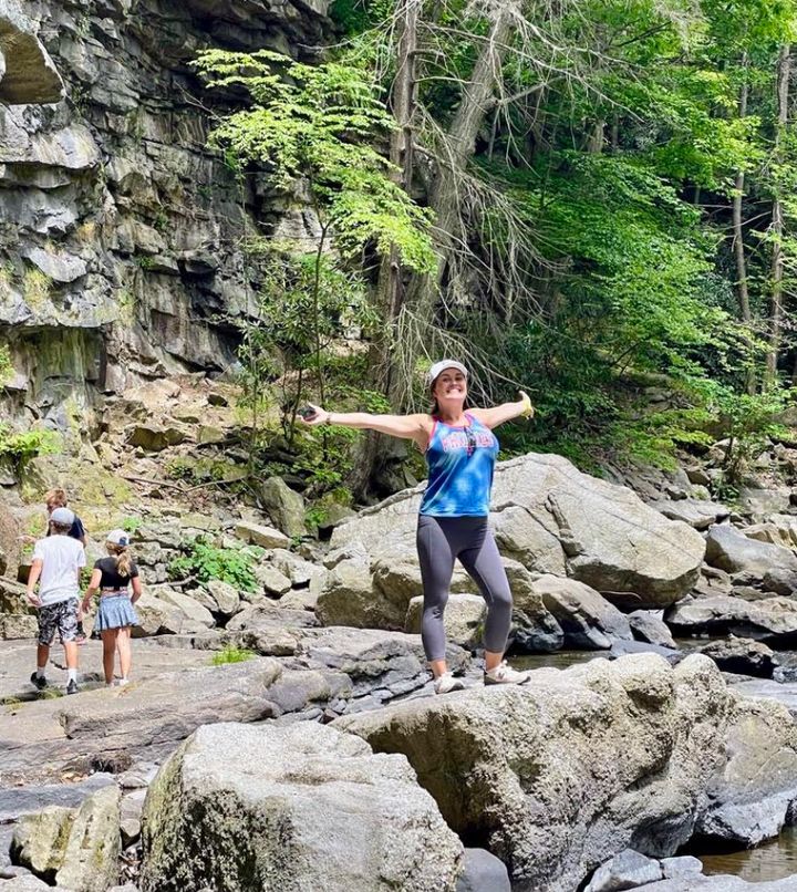 The author hiking this summer with her family. "Seven years ago, I couldn't imagine climbing hills," she writes.