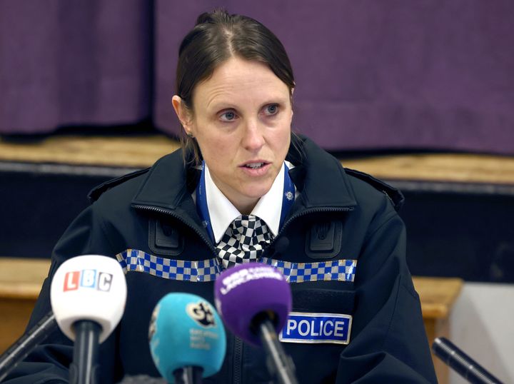 Lancashire Police superintendent Sally Riley speaks to the media at St Michael's on Wyre village hall.