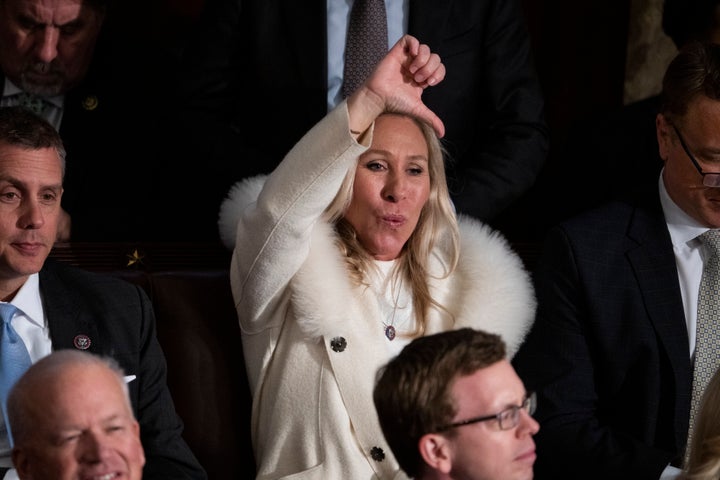 Biden was heckled by Rep. Marjorie Taylor Greene (R-Ga.) over his claim that Republicans want to cut Social Security and Medicare.