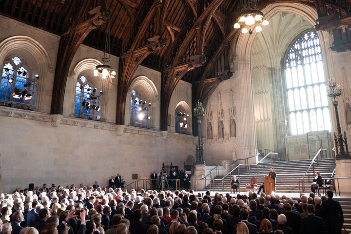 Zelenskyy addresses MPs in Westminster Hall, inside the Palace of Westminster