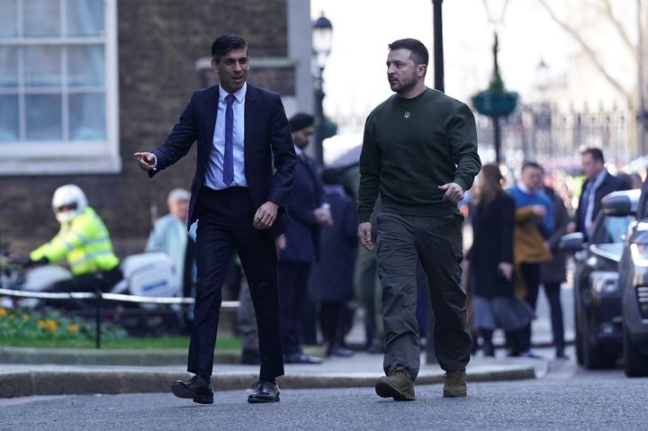 Zelensky and Sunak walking down Downing Street