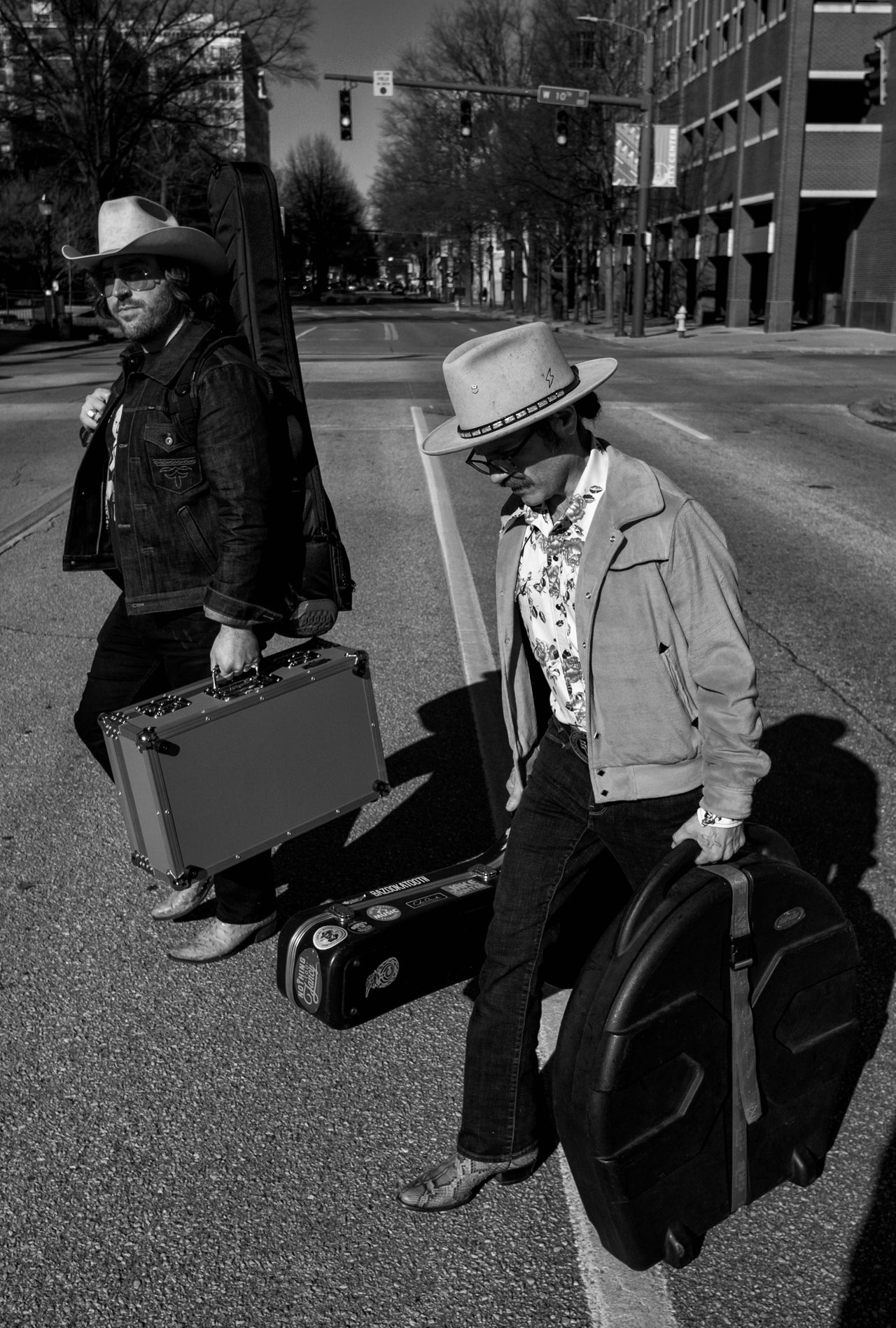 Gunter (right) and Gaultier cross the street to public radio station WUTC 88.1 in Chattanooga, Tennessee, to perform a live session.