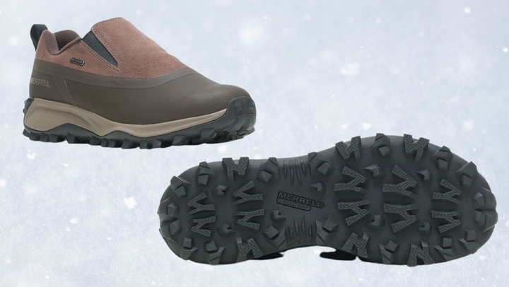 The outsoles of <a href="https://prf.hn/click/camref:1101lqVge/pubref:-63e3af82e4b0c8e3fc88c3b1/destination:https://www.merrell.com/US/en/thermo-snowdrift-moc-shell-waterproof/50496M.html" target="_blank" role="link" rel="sponsored" class=" js-entry-link cet-external-link" data-vars-item-name="Merrell's Thermo Snowdrift Moc Shell shoes" data-vars-item-type="text" data-vars-unit-name="63e3af82e4b0c8e3fc88c3b1" data-vars-unit-type="buzz_body" data-vars-target-content-id="https://prf.hn/click/camref:1101lqVge/pubref:-63e3af82e4b0c8e3fc88c3b1/destination:https://www.merrell.com/US/en/thermo-snowdrift-moc-shell-waterproof/50496M.html" data-vars-target-content-type="url" data-vars-type="web_external_link" data-vars-subunit-name="article_body" data-vars-subunit-type="component" data-vars-position-in-subunit="11">Merrell's Thermo Snowdrift Moc Shell shoes</a> are made of sticky rubber for traction.