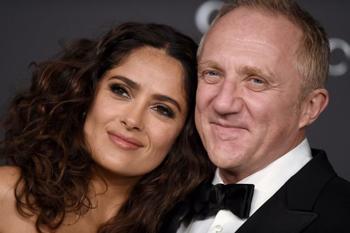 Hayek and Francois-Henri Pinault arrive at the LACMA 2015 Art + Film Gala on Nov. 7, 2015, in Los Angeles, California.