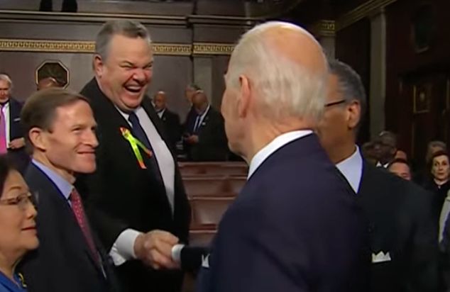 President Joe Biden greets Sen. Jon Tester (D-Mont.) at the State of the Union: "Hey, big Jon!"