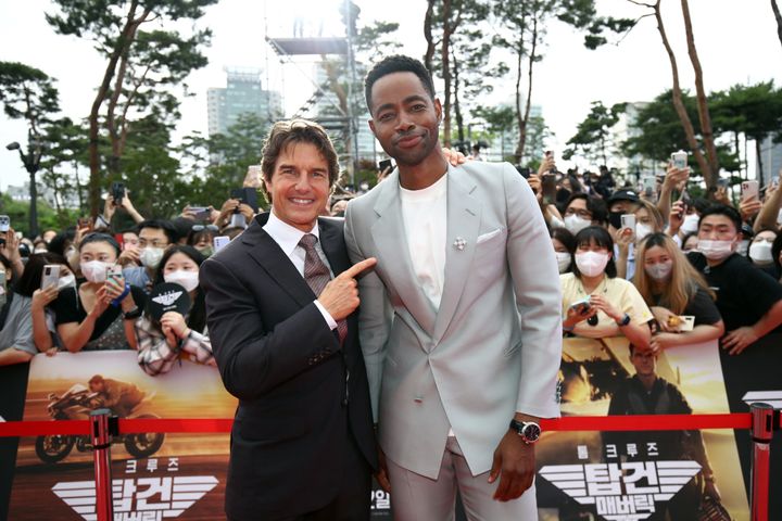 Tom Cruise and Jay Ellis attend the Korea Red Carpet for Top Gun: Maverick.