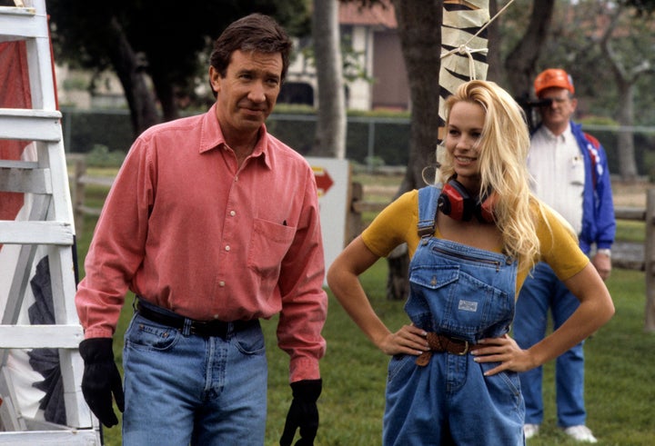 Tim Allen (left) and Pamela Anderson on the "Home Improvement" set in 1993. 