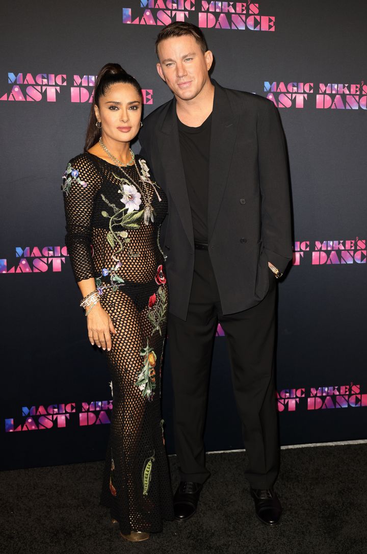 Salma Hayek and Channing Tatum attend the Magic Mike's Last Dance world premiere on 25 January, 2023 in Miami Beach, Florida. (Photo by Alexander Tamargo/Getty Images)