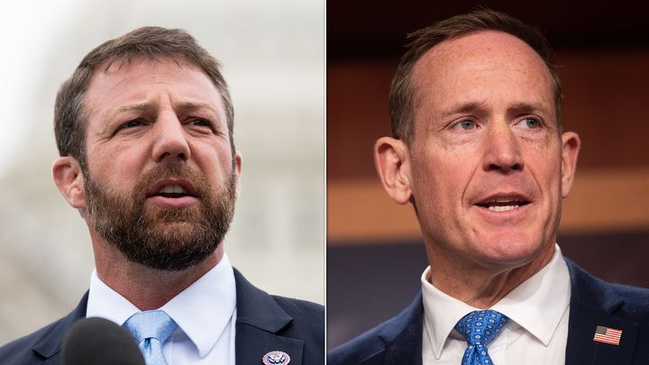 Sens. Markwayne Mullin (R-Okla.), left, and Sen. Ted Budd (R-N.C).