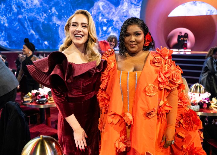 Adele and Lizzo seen during the 65th GRAMMY Awards