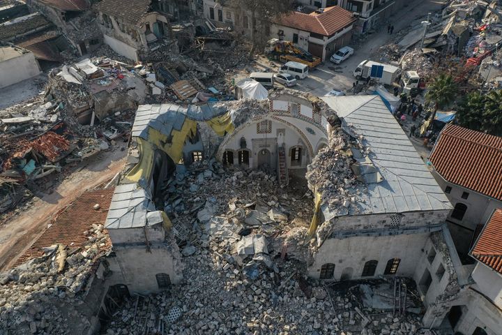 An aerial view of the collapsed Habib'i Neccar Mosque in Anatolia.