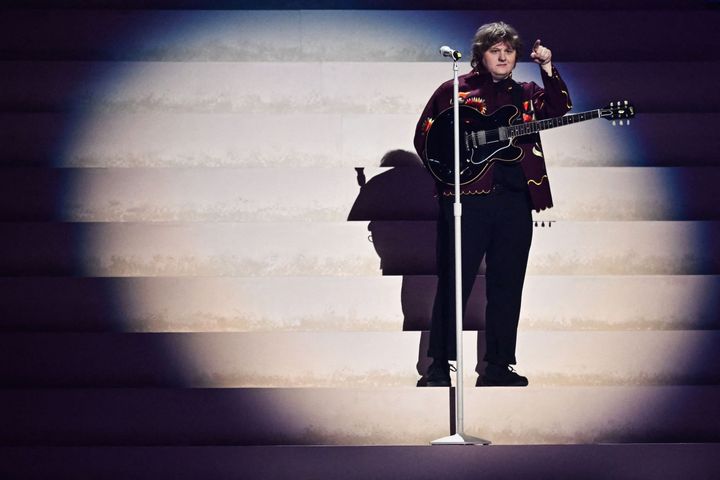 Lewis Capaldi performs on stage during Brit Awards 2023 