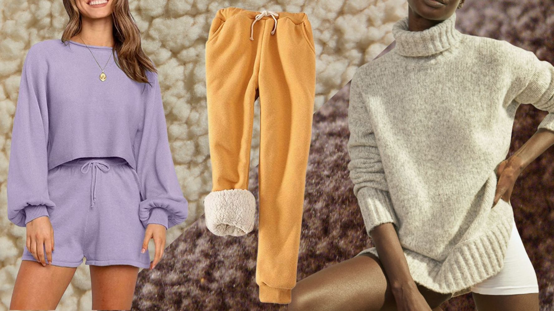 Faux Fur Oversized Sweater and Cuffed Jogger Lounge Set