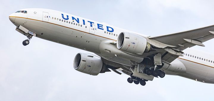A United Airlines Boeing wide body 777-200 aircraft departs Amsterdam Schiphol Airport on Jan. 30.