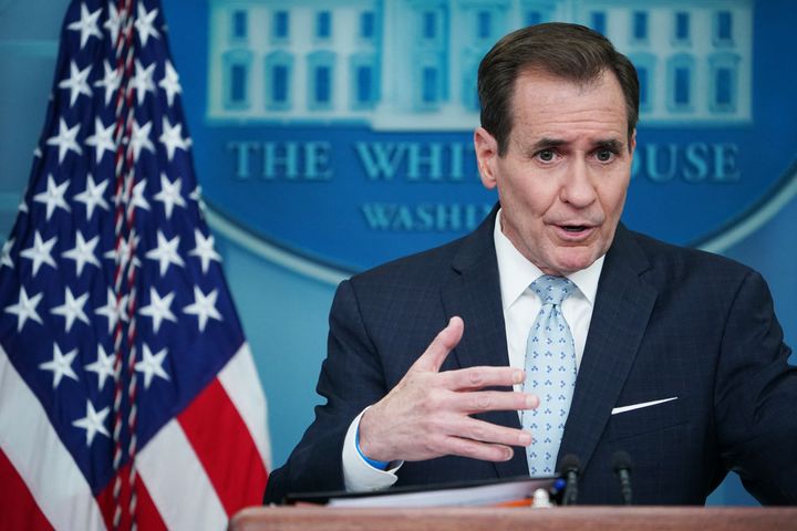 National Security Council spokesperson John Kirby speaks during the daily press briefing at the White House on Feb. 13.