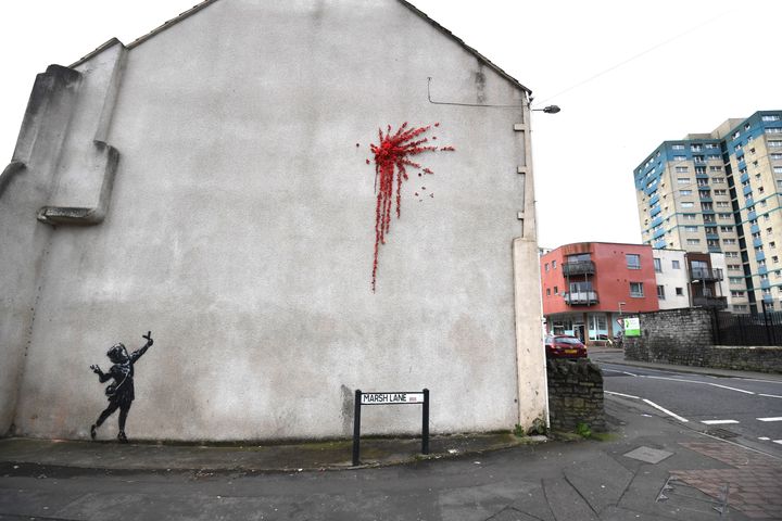 Banksy's 2020 Valentine's Day mural in his teenage stomping ground of Barton Hill in Bristol, southwest England.