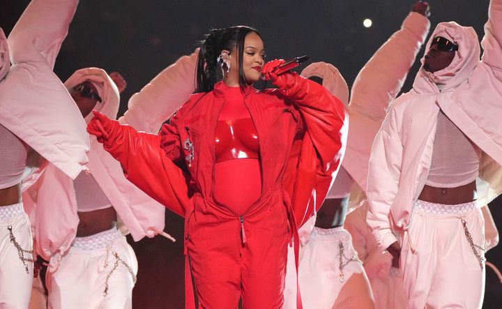 Rihanna performs during the 2023 Super Bowl.